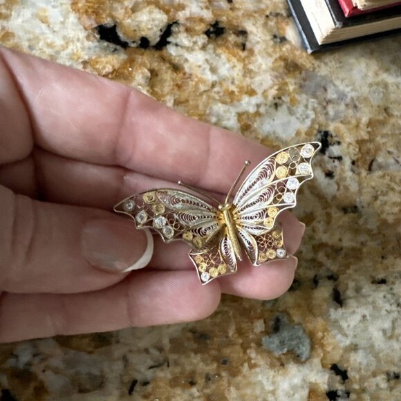 Vintage Butterfly Pin Wire Filigree Brooch Bohemian Delicate Gypsy‎ 2” Fairycore - Picture 5 of 9